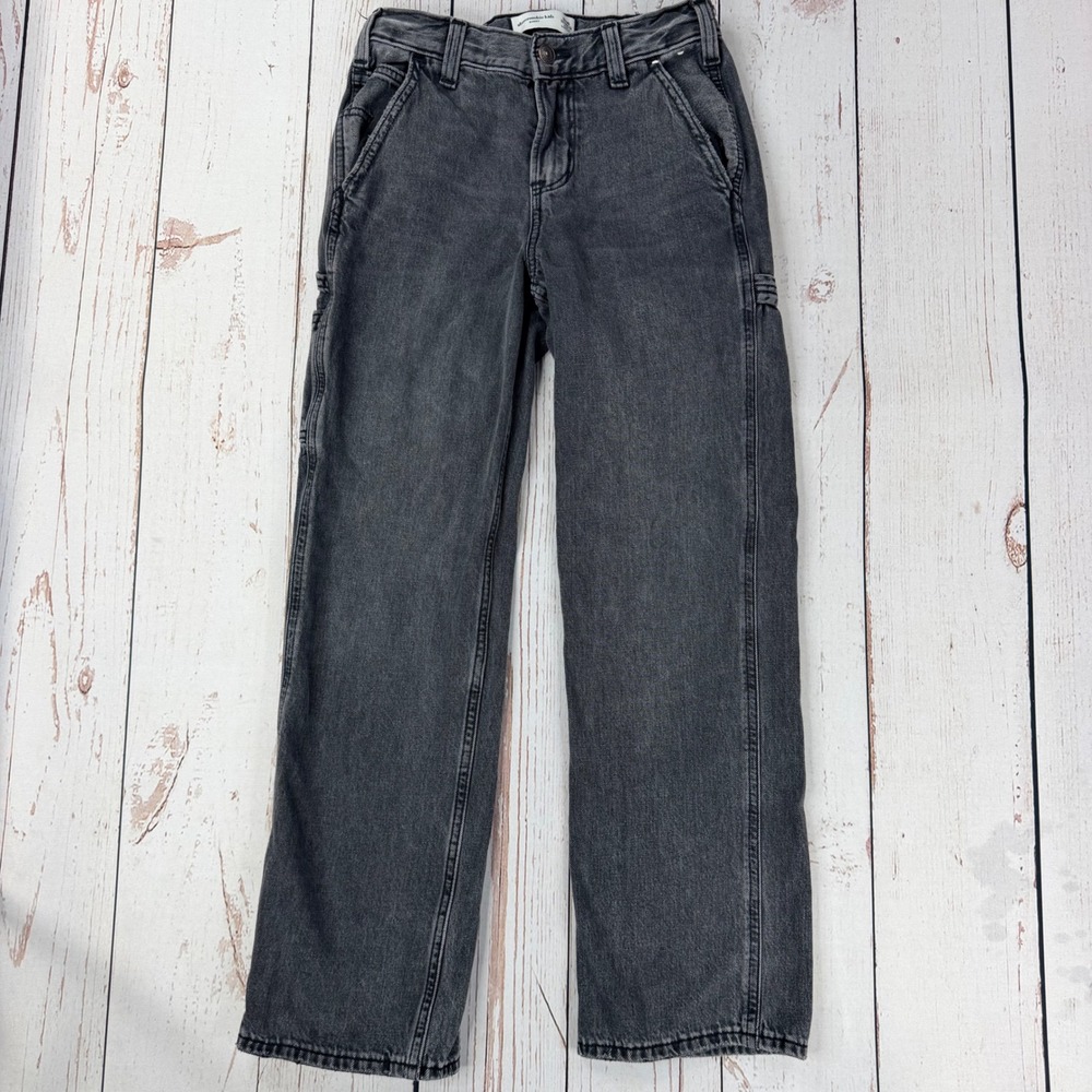 Abercrombie Kids Baggy Carpenter Jeans Washed Black Size 9/10 Regular Utility